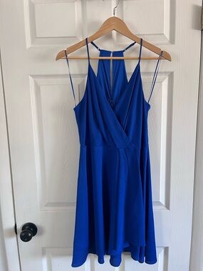 Express Cobalt Blue Spaghetti Strap Wrap Mini Dress